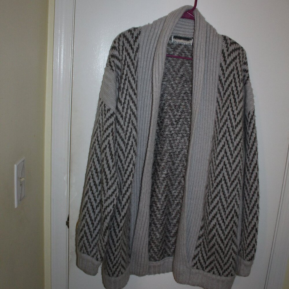 Vintage Bramble Lane Women Knit Cardigan Chevron Sweater Chunky